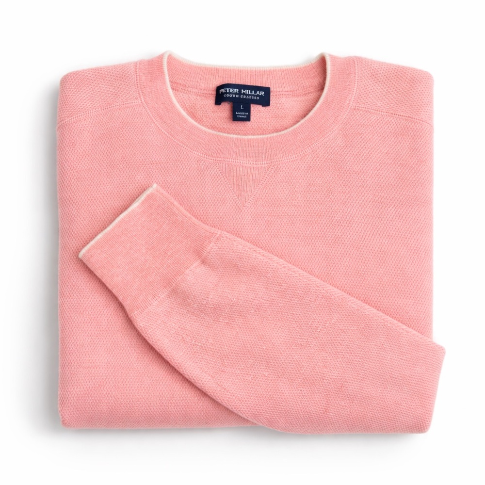 Peter Millar Crown Crafted Mens Large Peach Crewneck Lightweight Luxury